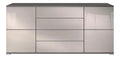 Sideboard Rova V2, Kommode mit 4 Turen und 4 Schubladen, Anthrazit matt/Sandgrau Hochglanz (166,5 x 75,5 x 35)
