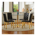 Essgruppe 4 Personen Glastisch Rund 85cm Durchmesser Gehartetes Glas mit Goldener Metallstutze 4 Ergonomische Essstuhle Schwarz Gold Esszimmer Kuchenmobel Set Minimalistischer Stil