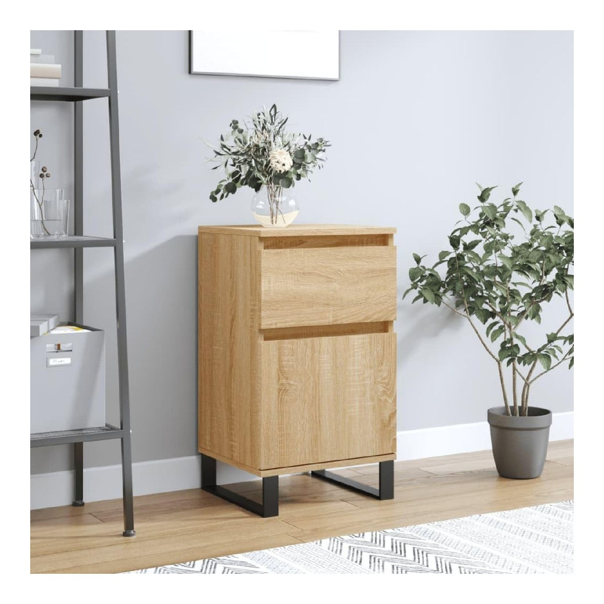 Sideboard Sonoma-Eiche 40x35x70 cm Holzwerkstoff mit Eisenbeinen, Viel Stauraum und zeitlosem Design fur Wohnzimmer, Flur oder Kuche, langlebig und leicht zu reinigen