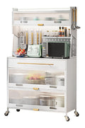 Kuchenschrank, Buffetschrank fur Esszimmer & Kuche,Kuchenbuffet halboffen mit Arbeitsplatte & Schublade Kuchenschrank mit Turen, Speiseschrank Hochschrank mit 4 Haken & 1 Hangekorb, Mehrzweckschrank