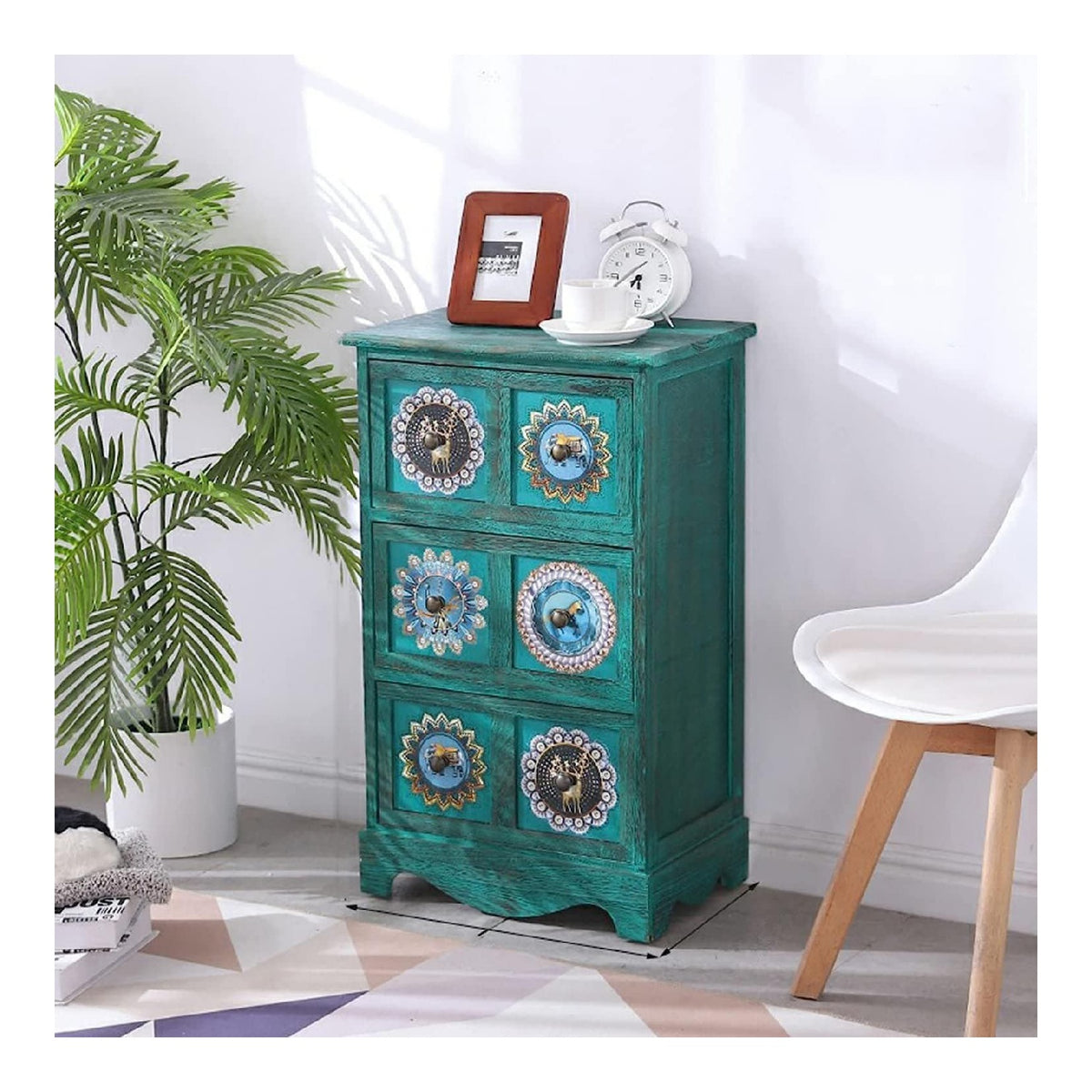 Vintage mit 3 Schubladen, amerikanischer Landhausstil, Massivholz-Nachttisch, kleiner schmaler Lagerschrank, bemalter Seitenschrank fur Schlafzimmer