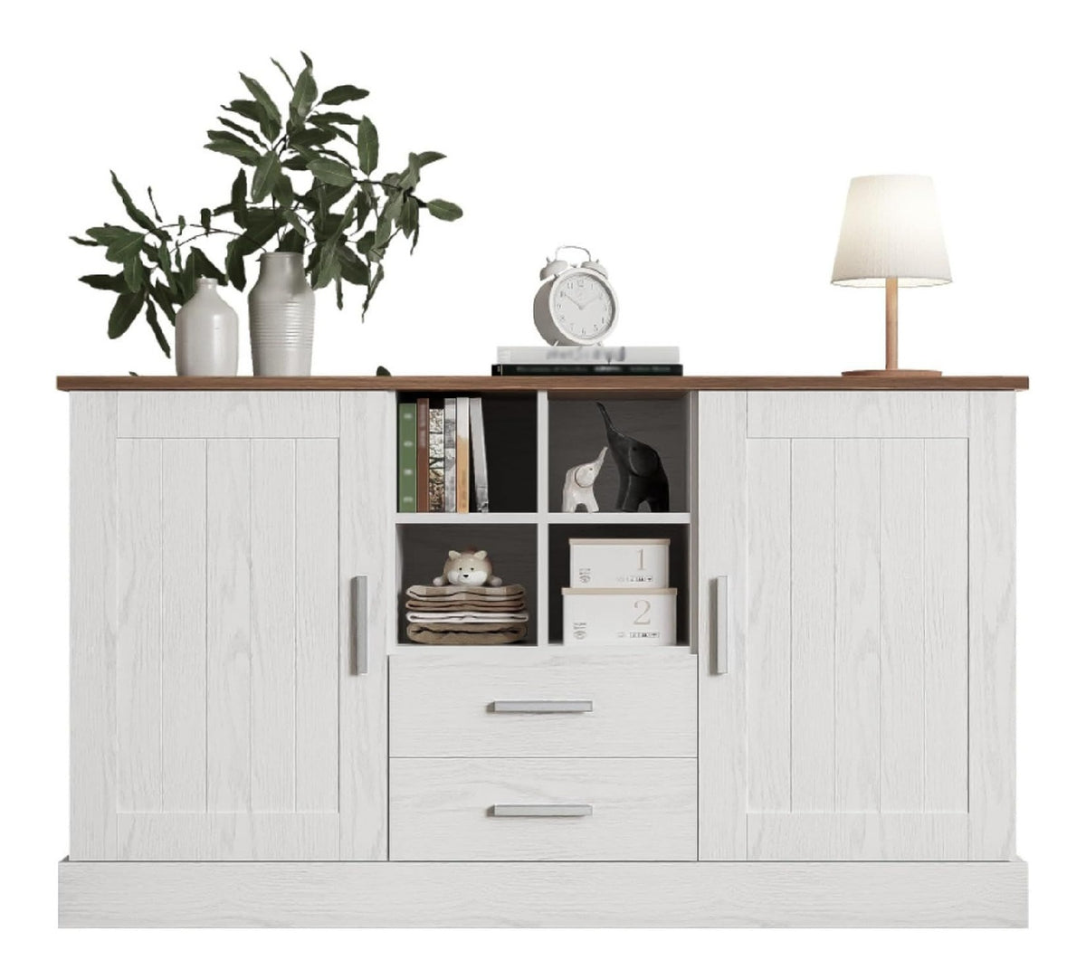 Stauraum Sideboard mit praktischen Turen offenen Regalen und Schubladen fur Wohnbereich Flurmobel Esszimmermobel Moderne Form Soft-Close Auszug strukturierte Oberflache Einzelelement