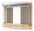 A&J MobelLand Schwebeturenschrank IOSA Kleiderschrank 3-turig mit 6 Schubladen & 3D Lamellen, Garderobe 200 cm (Sonoma/Wei /Wei /Wei )