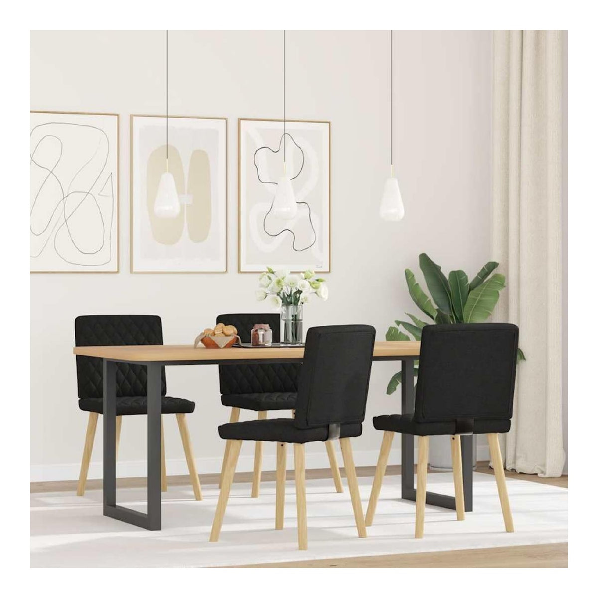 Esszimmerstuhle 4er Set, Moderner Kuchenstuhl aus Stoff mit Metallbeinen, Polsterstuhl fur Wohnzimmer Essbereich, Ergonomischer Stuhl Schwarz