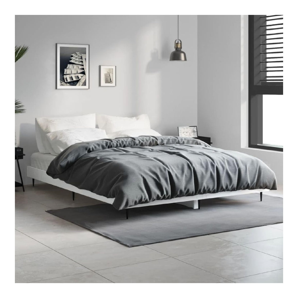 Hochglanz-Wei es Bettgestell 140x190 cm, Holzwerkstoff, Metallbeine, Modernes Design, Stabile Schlafzimmermobel fur erholsamen Schlaf
