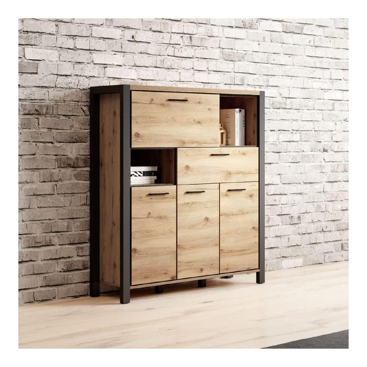 Wohnzimmer Highboard in Taurus Eiche Nb. mit LED Beleuchtung, B/H/T: ca. 1207140/41 cm