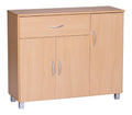 Sideboard-Kommode: Modernes Design, 3 Turen, eine Schublade, Aluminium-Griffe, Spanplatte/Kunststoff, 90x75x30 cm Farbe: Beige