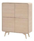 Wohnzimmer Highboard mit 130 cm Hohe in Eiche, 4 Turen, Wohnzimmerschrank, Hochkommode, Schrank, Esszimmer, Anrichte, Barschrank, Geschirrschrank, Hochschrank