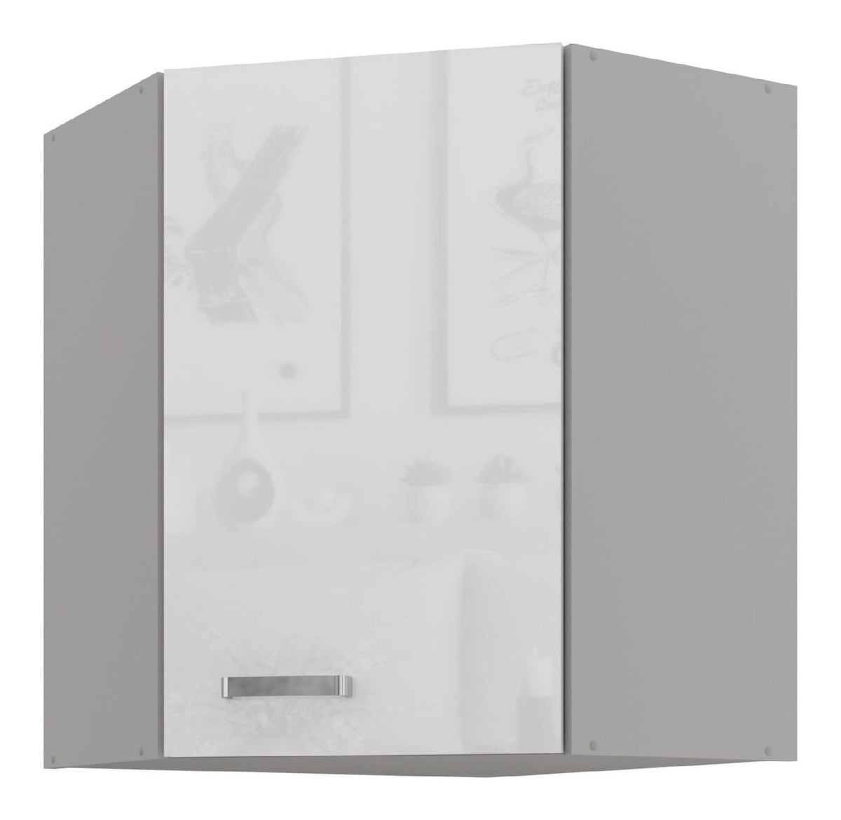 Eckhangeschrank 60x60 Bianca Wei Hochglanz + Grau Kuchenzeile Kuchenblock