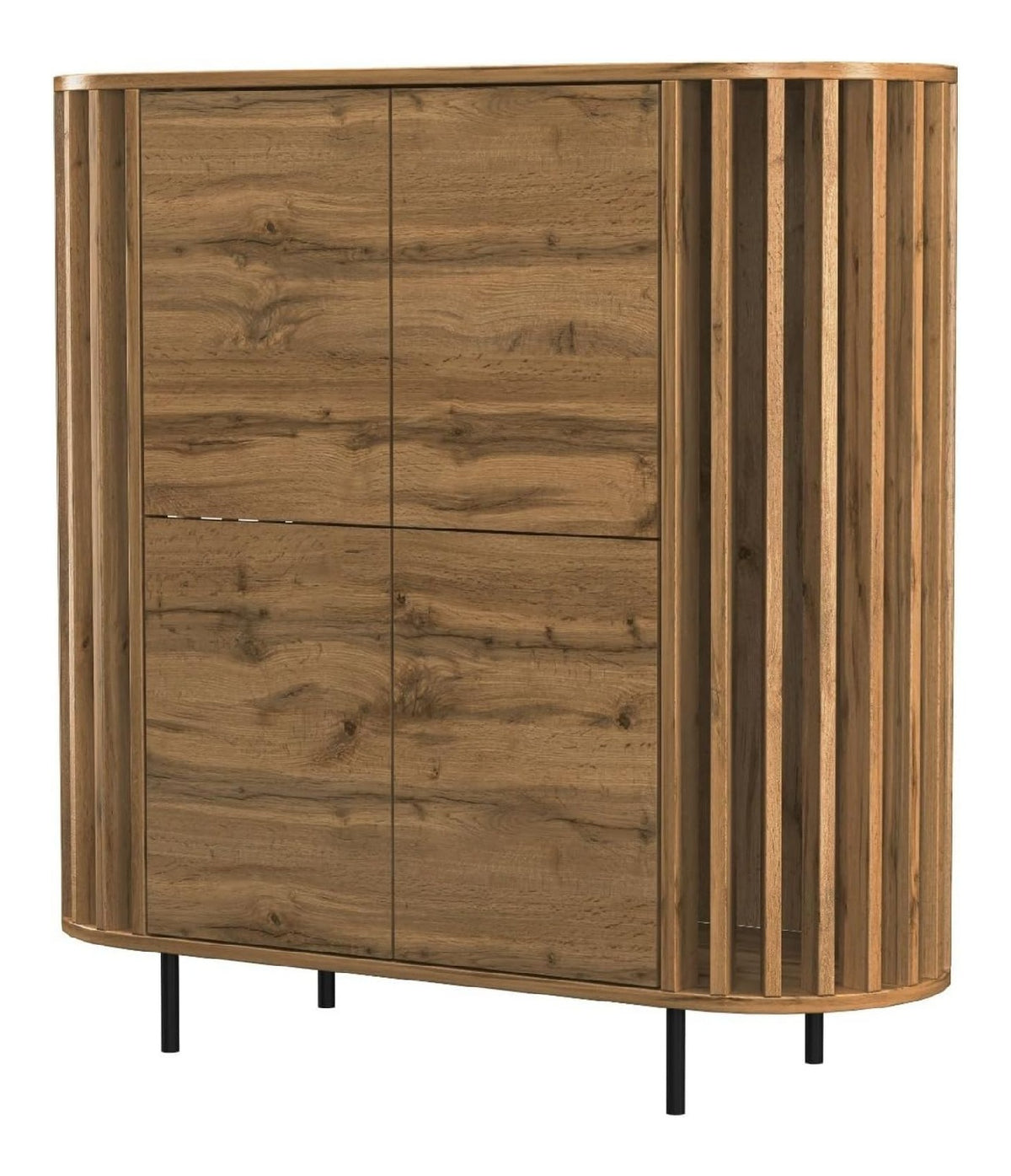 BDW - Kommode mit 4 Tur Lamellen - 140cm breit, 130 cm hoch - Eiche WOTAN Stein Schrank, Sideboard, Mehrzweck-, Schuhschrank, Schubladenkommode, Aktenschrank - Wohn-, Industrial