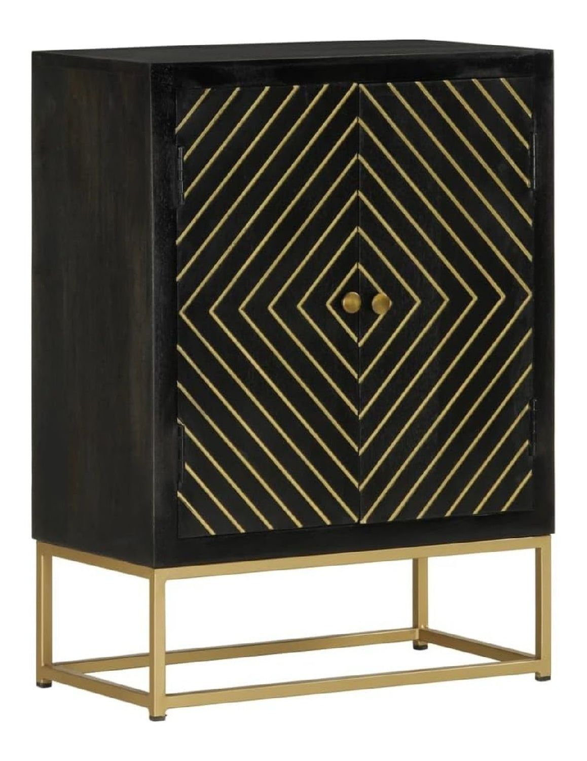 Sideboard mit 2 Turen Schwarz Gold 55x30x75 cm Massivholz Mango Aufbewahrungsschrank Beistellschrank viel Stauraum Anrichte Standschrank Mehrzweckschrank Schrank fur Wohnzimmer