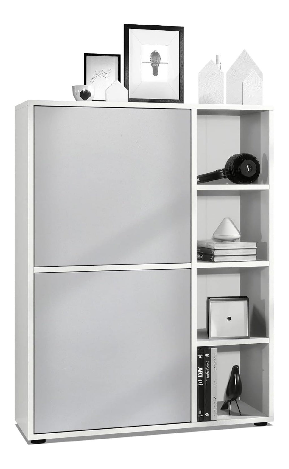 Highboard Schrank Anrichte Cuba mit 8 Fachern, Made in Germany, Korpus in Wei matt/Fronten in Hellgrau seidenmatt