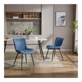 Set mit 2 modernen gepolsterten Esszimmerstuhlen - Kunstleder blau - Beine aus schwarzem Metall - ergonomische Ruckenlehne - perfekt fur Esszimmer, Kuche, Wohnzimmer - vertikale Streifen