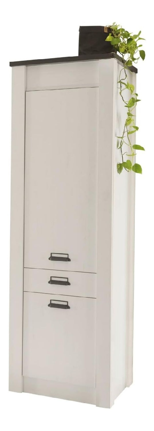 Kuche Hochschrank in wei Pinie und anthrazit Kuchenschrank hoch industrieller Stil Stauraumschrank Geschirrschrank Vorratsschrank 62 x 201 cm Stove