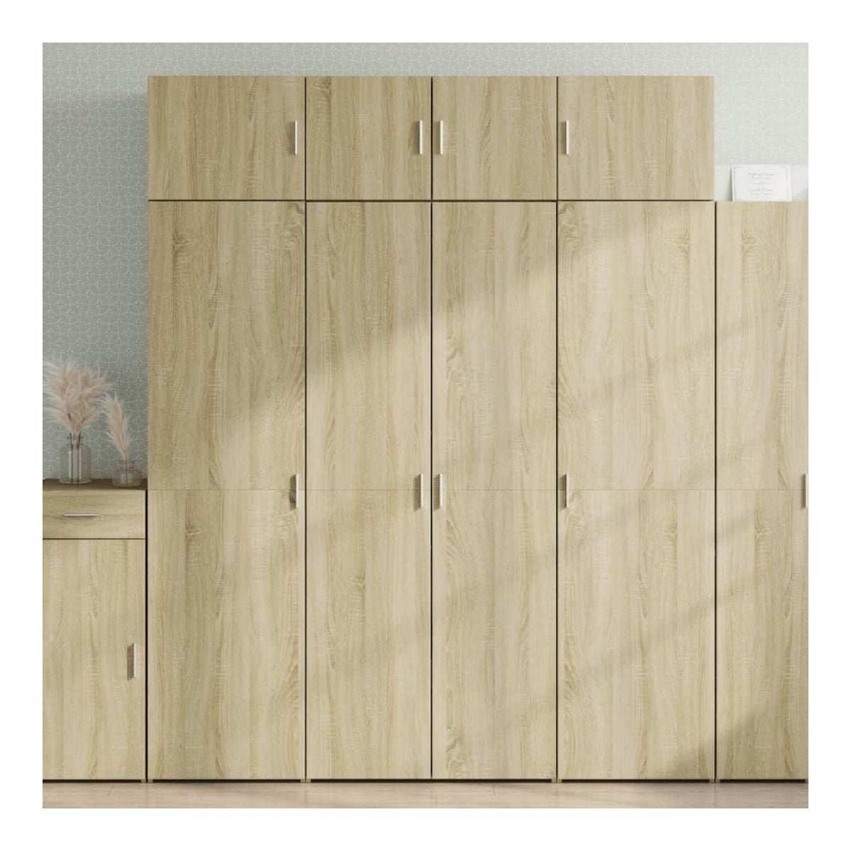 Hochschrank Sonoma-Eiche Holzwerkstoff 80x42,5x225 cm mit 6 Fachern, Stauraum Sideboard Buffet Cabinet fur Wohnzimmer, Kuche, Esszimmer und Buro