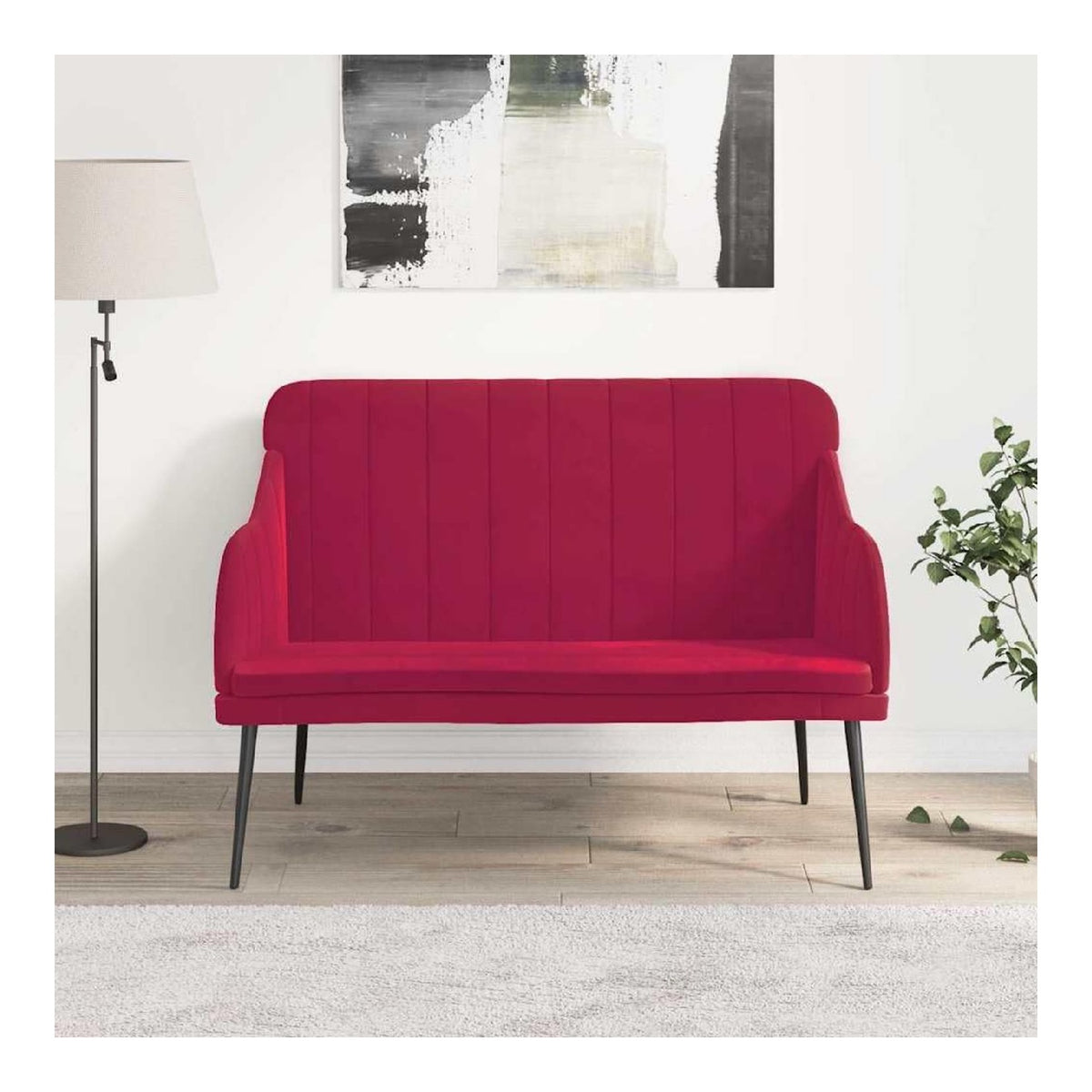 Sitzbank Weinrot Samt mit Polster, Metallgestell 110x76x80 cm, Bequeme Sitzflache und Ruckenlehne, platzsparend fur Flur Wohnzimmer Schlafzimmer, robuste Mobel mit Stauraum und Ablage