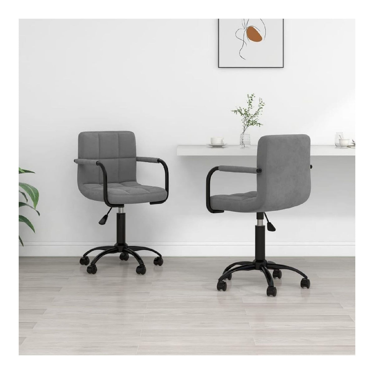 Esszimmerstuhle 2er Set, Drehbar Dunkelgrau Samt, Hohenverstellbar mit Rollen, Moderne Kuchenstuhle fur Esszimmer, Weicher Stoffbezug, Stabile Stahlbasis