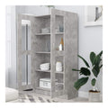 Vitrinenschrank Sideboard Kommode Anrichte Vitrine Schrank Beistellschrank Mehrzweckschrank mit 4 Fachern und 2 Glasturen Spanplatte Betongrau 82,5x30,5x150 cm