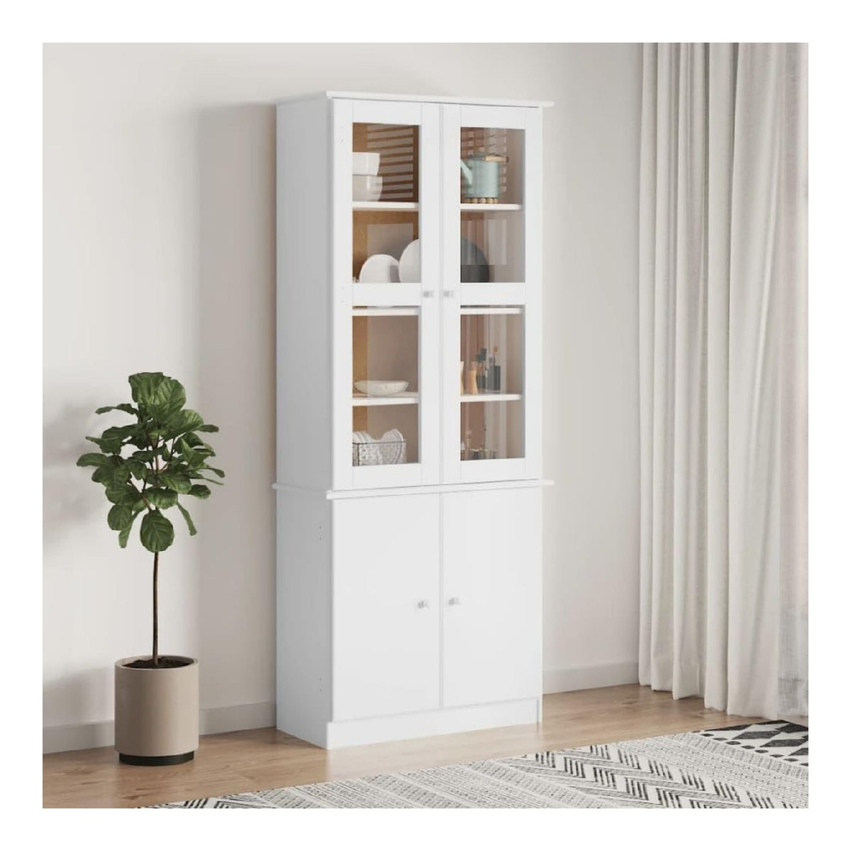 Glasvitrine ALTA wei 77x35x186,5 cm Massivholz Kiefer Buffets & Sideboards