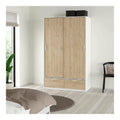 Kleiderschrank 2 Turen Leonore, Schlafzimmermobel, Schrank, Garderobe, 121x60 h200 cm, Wei und Eiche