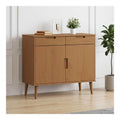 Sideboard MOLDE Karamell 90 x 40 x 80 cm mit 2 Schubladen und 2 Turen fur Wohn- und Esszimmer, Stabiler Kuchenschrank, Kommode mit Stauraum, Holz, UV-lackiert