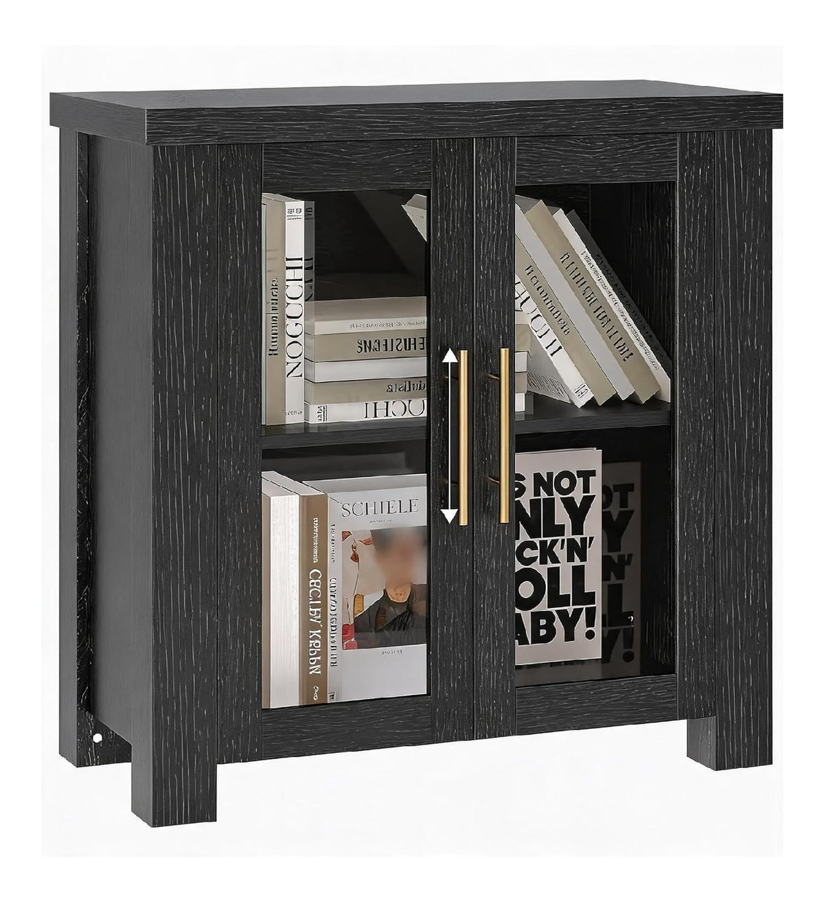 Modernes Sideboard/Anrichte 80 cm aus Holz - 2 Turen aus gehartetem Glas - Stauraum mit Regalboden - fur Esszimmer, Kuche & Wohnzimmer - Farbe: 2 Schwarze Turen