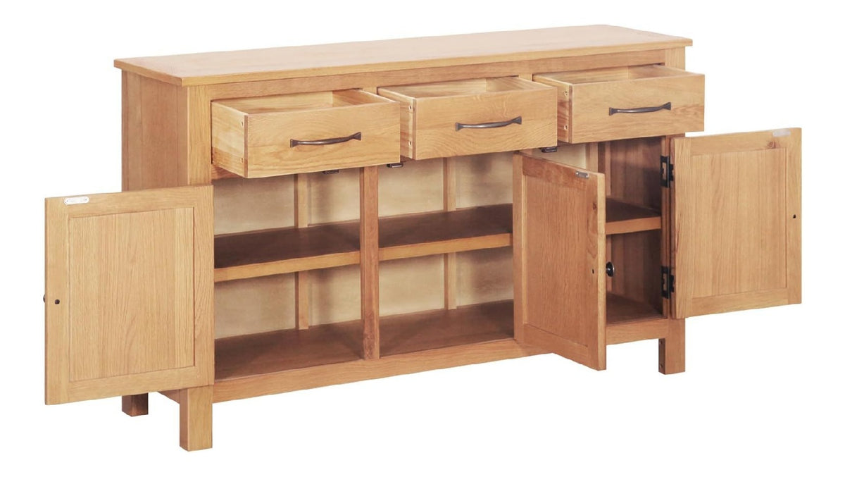Massivholz Eiche Buffet mit Schubladen, Sideboard Braun 112 x 33,5 x 70 cm, Esszimmerbuffet mit Turen und Knopfgriffen fur Stauraum und Servieren