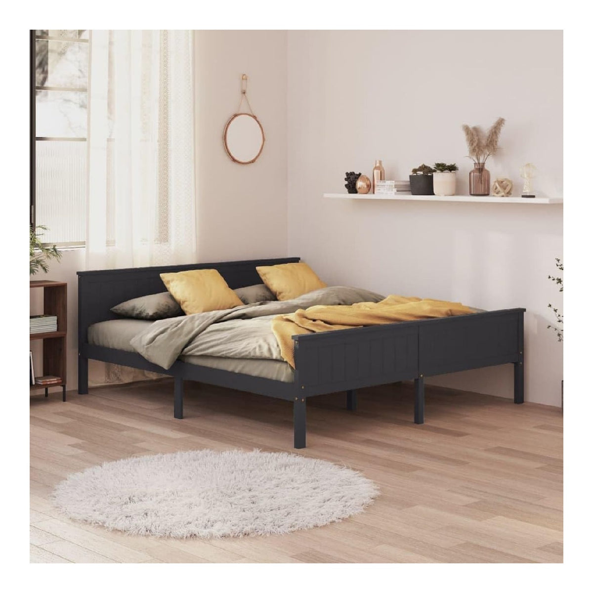 Massivholzbett Grau Kiefer 200x200 cm, Robustes Doppelbett mit Lattenrost, modernes Schlafzimmermobel, Stabiler Bettrahmen fur erholsamen Schlaf