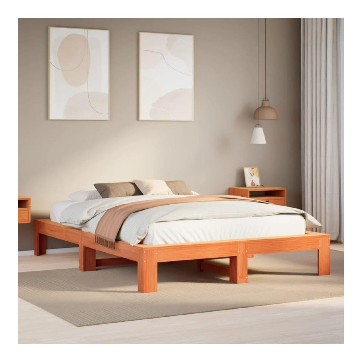 Massivholzbett 150x200 cm aus Kiefernholz, wachsbraun, Robustes Bettgestell mit Lattenrost fur erholsamen Schlaf, einfache Montage, langlebige Schlafzimmer-Mobel