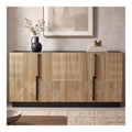 Sideboard 160cm Schwarz-Optik mit naturlichen geriffelten Holzturen, Vier Schrankklappen & verstellbaren Einlegeboden fur Wohnzimmer Esszimmer