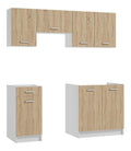 .Deftrans Kuchenmobel First - 5-teiliger Set in Sonoma Eiche-Wei , inkl. 80 cm Spulschrank, 40 cm Schubladenschrank, 60 cm Dunstabzugshaube, 80 cm Hangeschrank, 40 cm- Ohne Elektrogerate