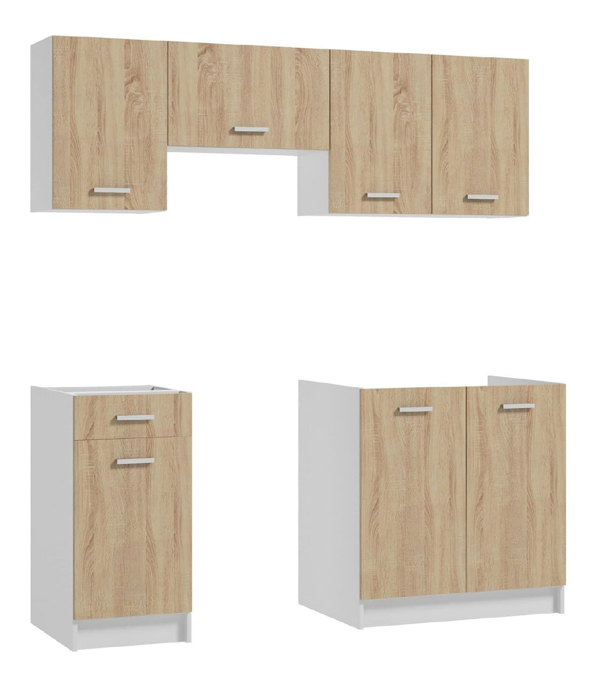 .Deftrans Kuchenmobel First - 5-teiliger Set in Sonoma Eiche-Wei , inkl. 80 cm Spulschrank, 40 cm Schubladenschrank, 60 cm Dunstabzugshaube, 80 cm Hangeschrank, 40 cm- Ohne Elektrogerate