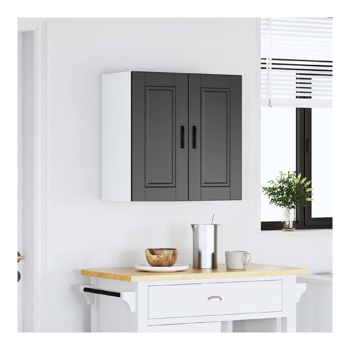 Kuchen-Hangeschrank Schwarz, 60 cm Breit, Holzwerkstoff, Feuchtigkeitsbestandig, 75 kg Tragkraft, Einfache Montage - Moderner Wand-Schrank fur Kuche, Wohnzimmer & Flur (Porto-Serie)