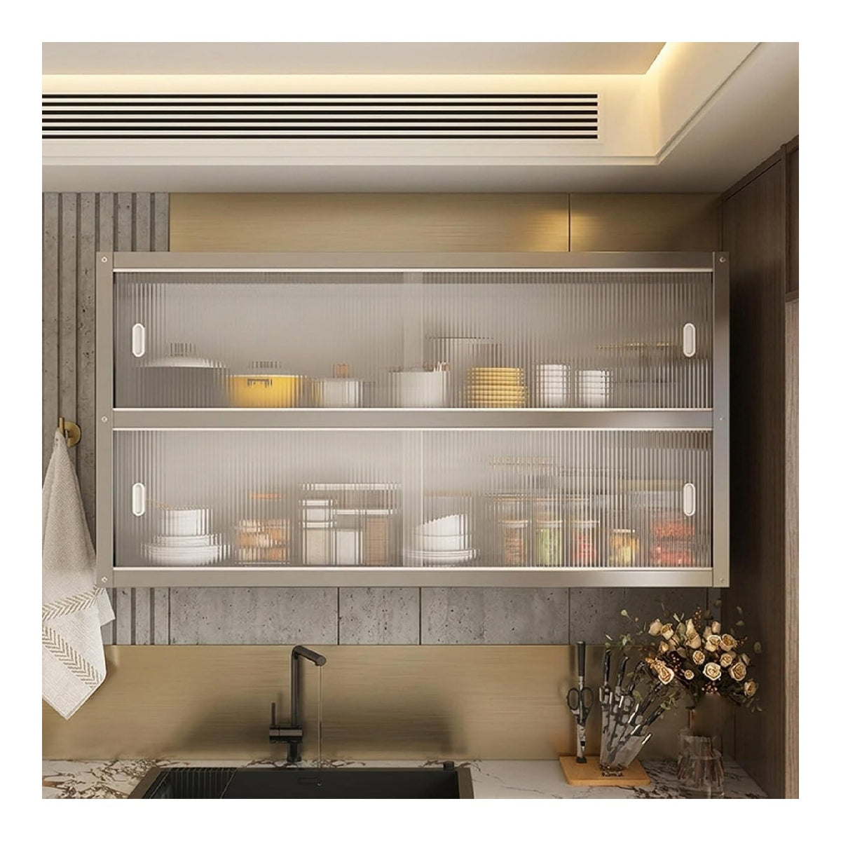 Wandmontierter Edelstahlschrank Mehrzweckschrank Hangeschrank Kuche Mit Transparenten Schiebeturen Fur Garage Badezimmer Kuche(Double Layer,120 35 70cm/47 13 27in)