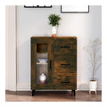 Sideboard mit Glastur und 3 Schubladen Kommode Anrichte Schrank Beistellschrank Mehrzweckschrank Standschrank Wohnzimmer Holzwerkstoff Rauchereiche 69,5x34x90 cm