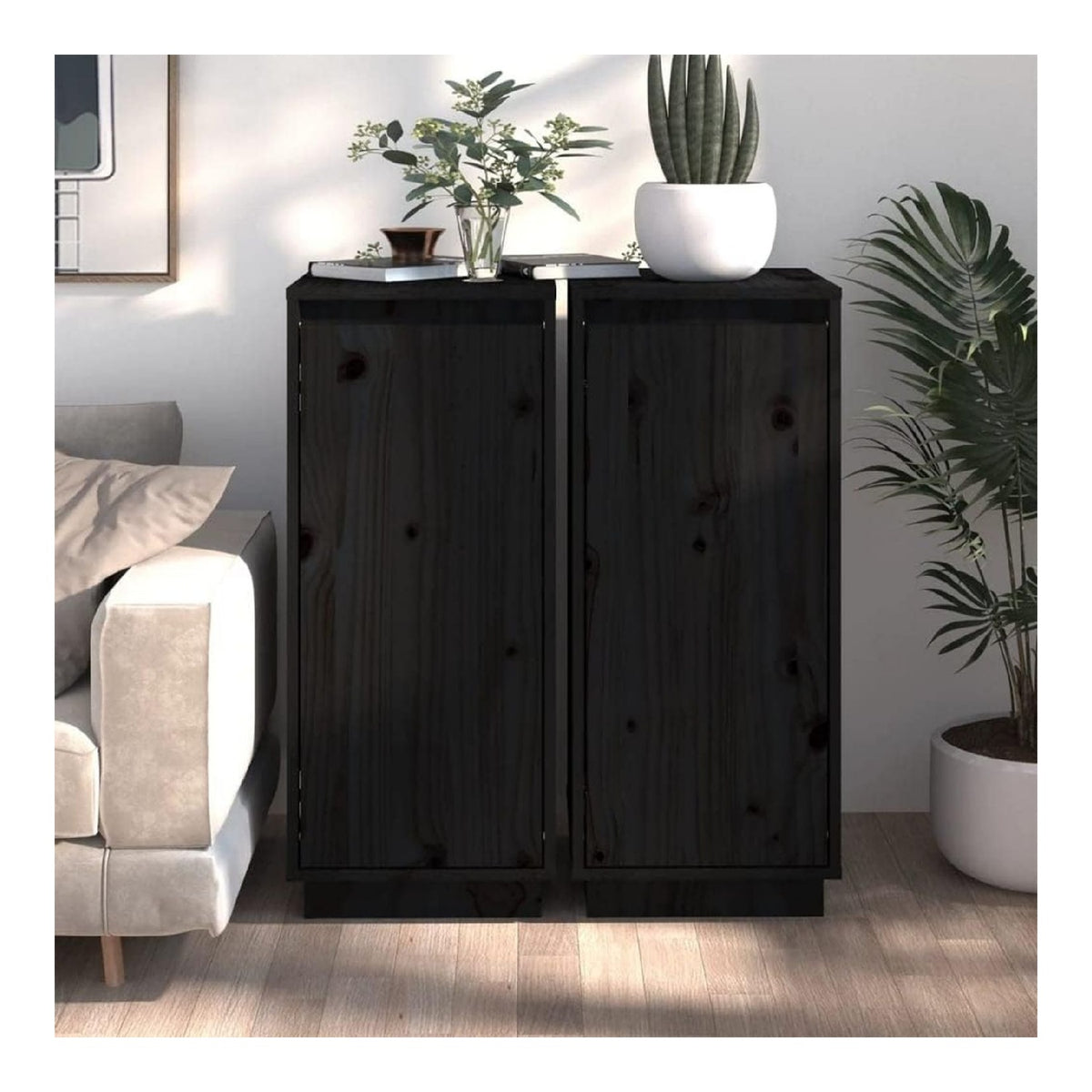 Sideboards 2 STK. Schwarz 31,5x34x75 cm Massivholz Kiefer Sideboard Wohnzimmer Sideboard Schwarz Wohnzimmerschrank Sideboard KuChe Sideboard Holz Industrial MoBel Sideboard Schlafzimmer