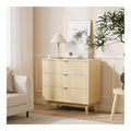 Geriffelte Kommode mit 3 Schubladen - Holz-Schubladenschrank, breite Wellenfront, Metallgriffe & Holzbeine, fur Schlafzimmer/Wohnzimmer/Flur - Farbe: Holzfarbe