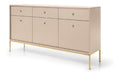 Mono Sideboard, Beige mit Goldakzenten, 154 x 39 x 84 cm, 49 kg, Rechteckig, Moderne Kommode mit 3 Turen und 3 Schubladen, Montageanleitung verfugbar