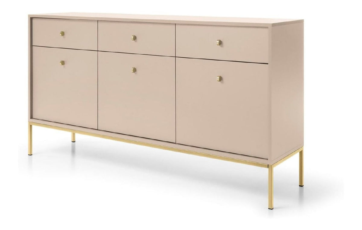 Mono Sideboard, Beige mit Goldakzenten, 154 x 39 x 84 cm, 49 kg, Rechteckig, Moderne Kommode mit 3 Turen und 3 Schubladen, Montageanleitung verfugbar