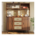 Hochwertiger Buffetschrank Rattanoptik, Glasschiebeturen, 174,5cm hoch, Stauraum, Naturholz-Nussbaum-Optik, belastbar bis 60kg