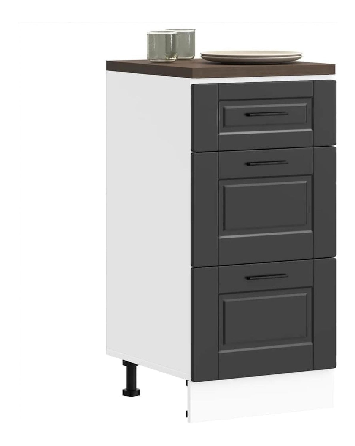 Kuchenunterschrank Porto Schwarz Holzwerkstoff mit verstellbaren Fu en, gro zugigem Stauraum, 40x46x81,5 cm, ideal als Vorratsschrank, Sideboard, Kommode oder Buffet fur die Kuche