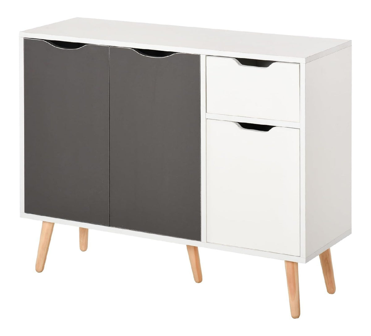 Sideboard mit Schublade, Massivholzbeine Grau