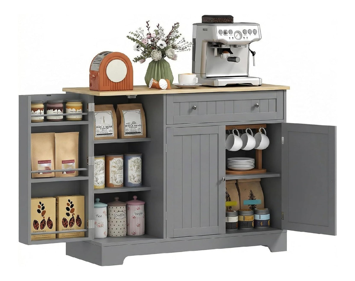 Kaffeebar-Schrank mit Stauraum,Schublade,Turregale,Grau