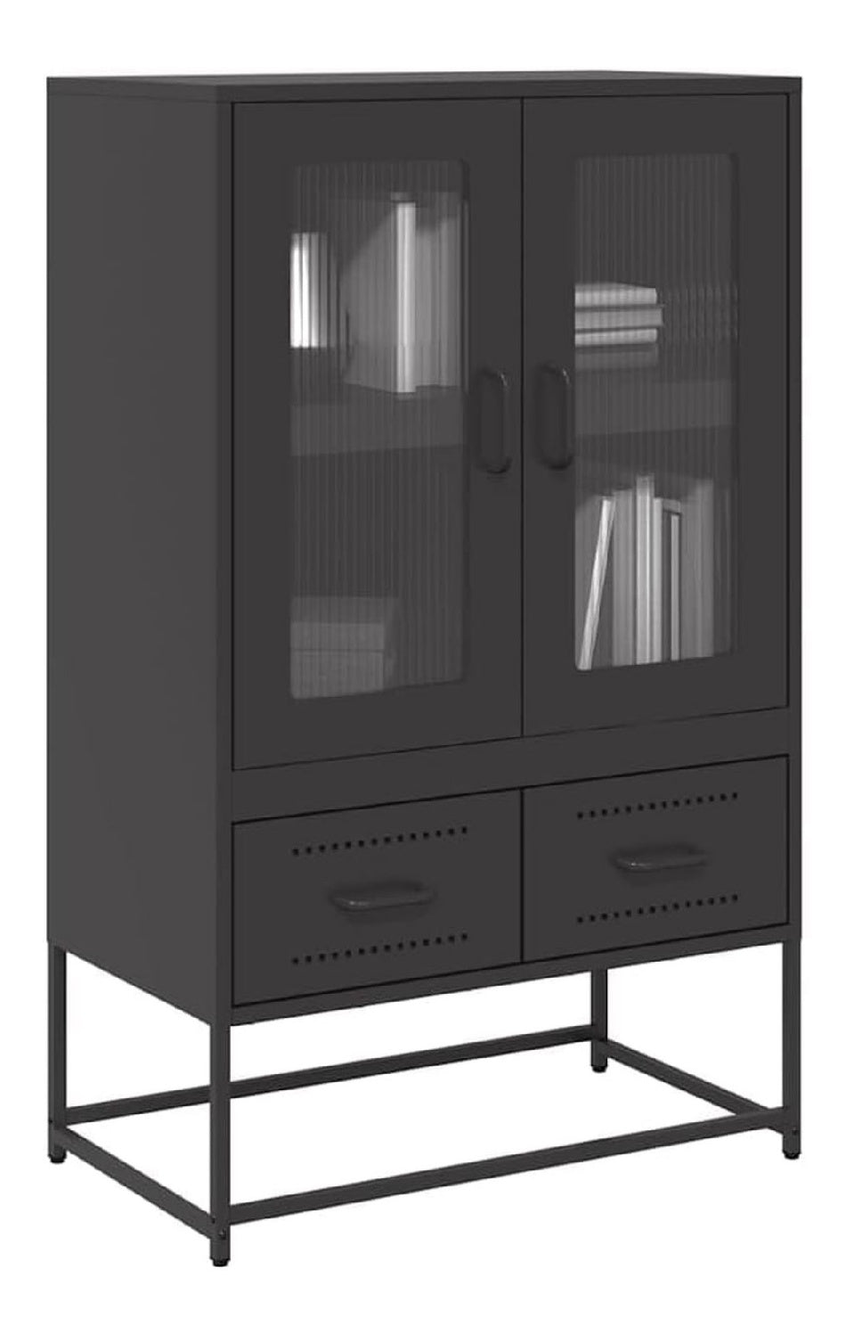 Anrichte hoch, schwarz, aus kaltgewalztem Stahl, 68 x 39 x 111,5 cm, Aufbewahrungsschrank mit wendbarer Tur und Griffen, gro er Stauraum fur Esszimmer, inklusive Befestigung