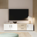 TV-Lowboard mit 3 T¨¹ren und 2 Schubladen aus Holzwerkstoff in Wei? und Sonoma-Eiche, 174,3 ¡Á 43,3
