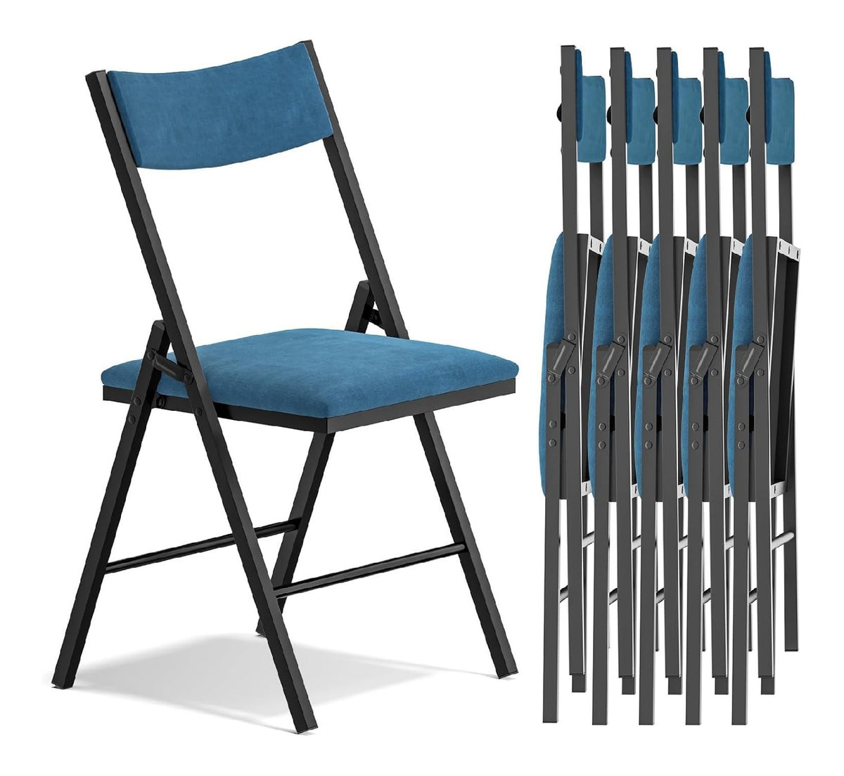 Klappstuhl Gepolstert 4er Set, Stahl Klappstuhle bis 200KG Tragfahigkeit, Esszimmerstuhle im Elegant Retro-Stil fur Wohnzimmer Esszimmer Buro Kuche Balkon (Blau)