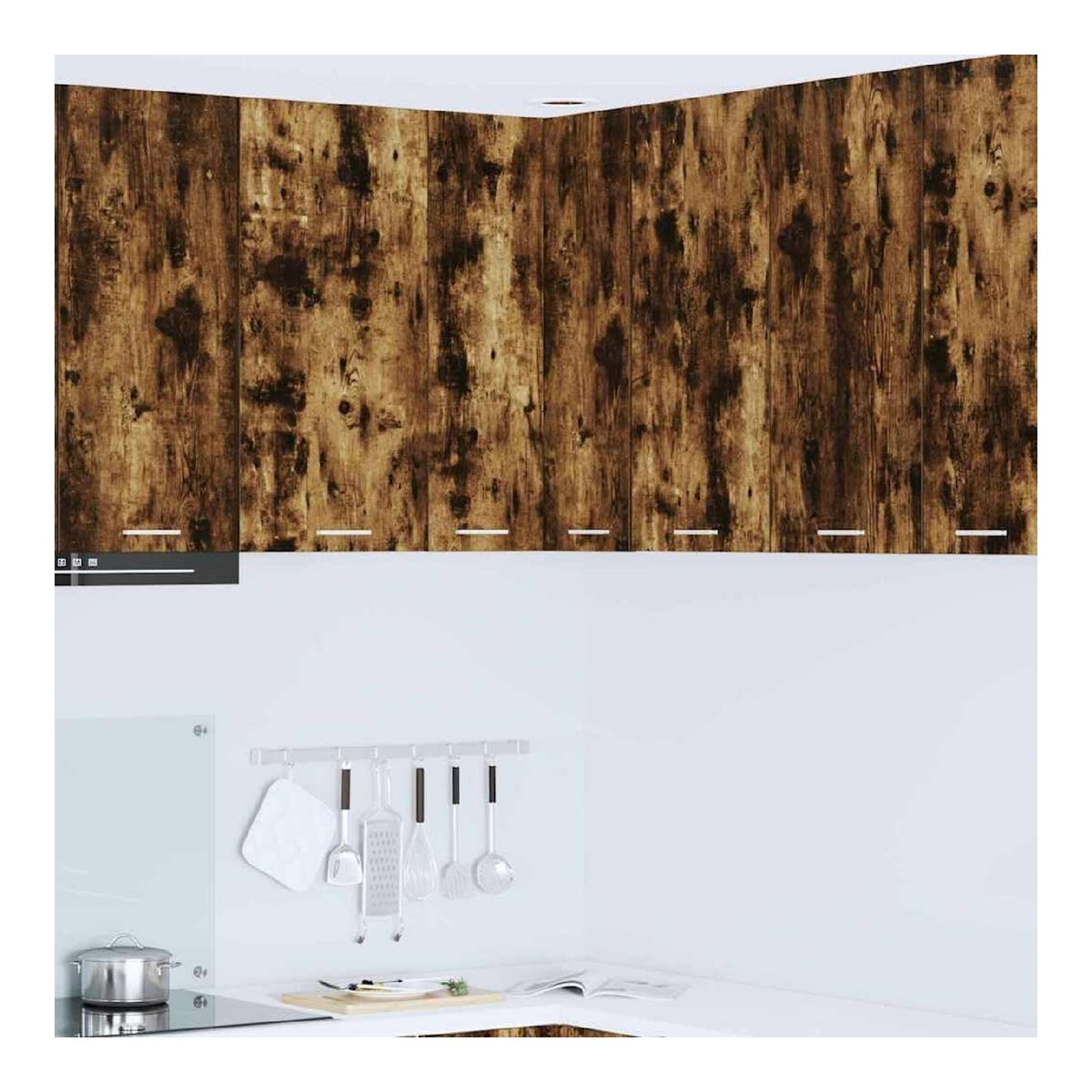 Hangeschrank aus Holzwerkstoff mit 3 Regalen in geraucherter Eiche und Wei 57 x 57 x 80 cm fur Moderne Kuchen, Stauraum, Aufbewahrung, Vitrine, Esszimmer, Vorratsschrank