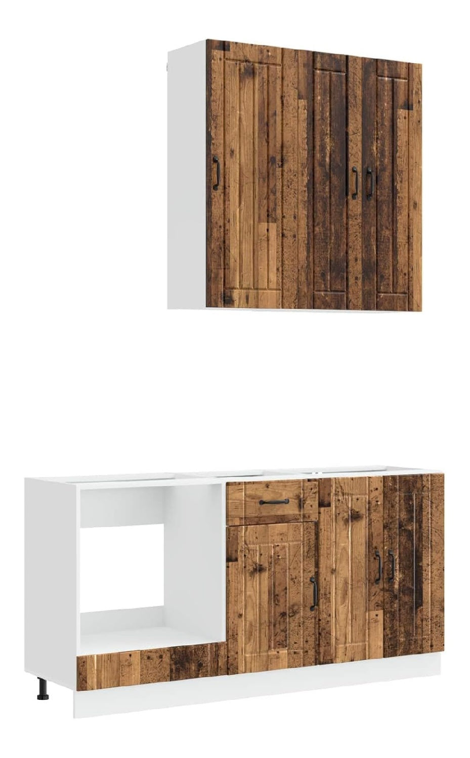 Kuchenschrank-Set 5-TLG. Altholz-Optik Holzwerkstoff mit Wandmontage und Verstellbaren Fu en