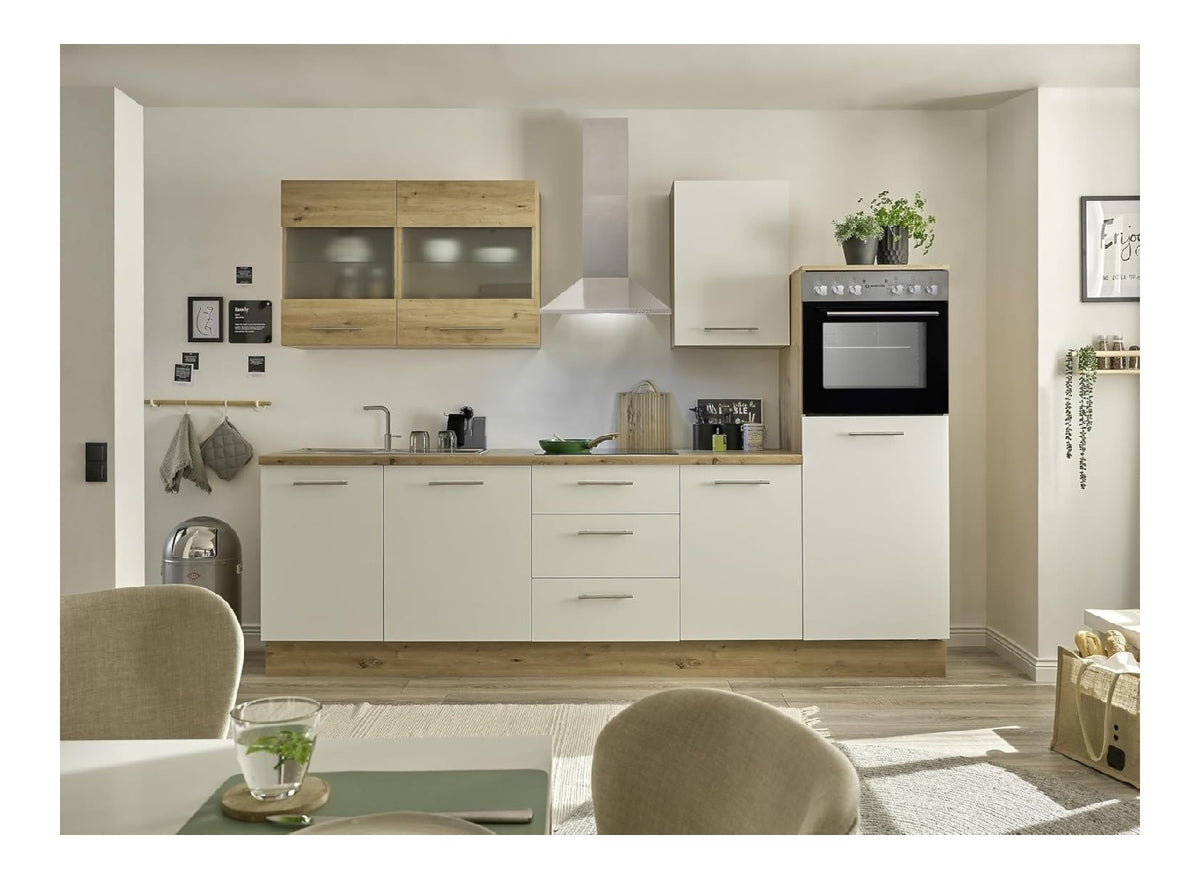 Preisbrecher Capri Kuchenzeile Komplettset - 280 cm, Artisan Eiche/Wei matt, inkl. E-Gerate, Spule & Softclose - Moderne Komplettkuche mit Stauraum & Arbeitsplatte