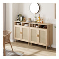 2er Set Rattan Sideboard 91cm - Boho Aufbewahrungsschrank mit 2 Turen & verstellbarem Regalboden - Couchtisch, TV-Schrank oder Kaffeebar fur Wohnzimmer & Kuche - System Default